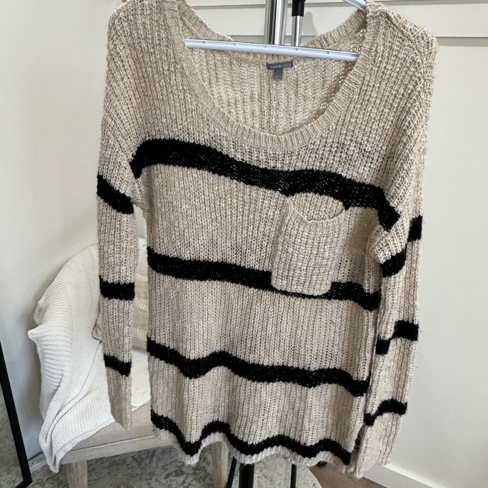 Striped Knit Sweater - Black and Cream
